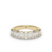 Seven Stone Yellow Gold Emerald Cut Diamond Anniversary Ring/Band With Shared Prong Setting